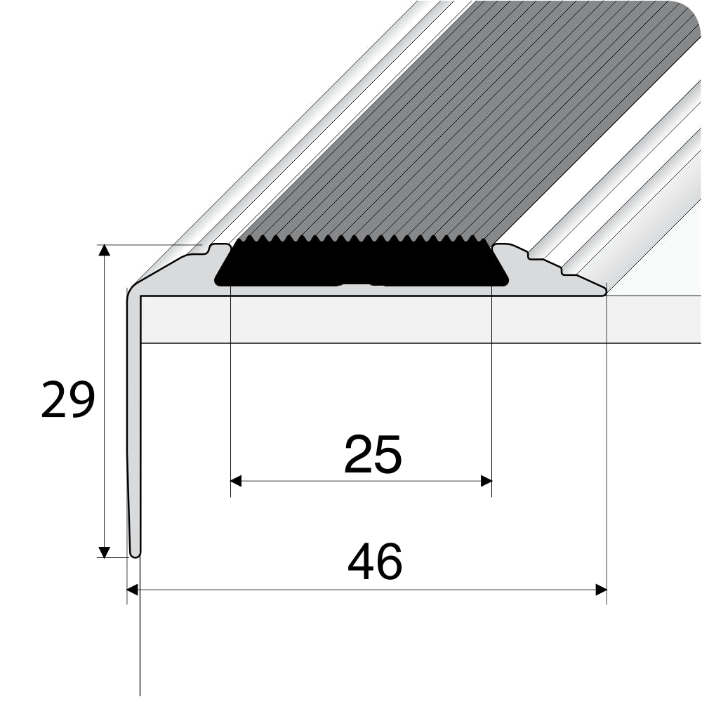 Anodised Aluminium Non Slip Stair Nosing With Black Rubber