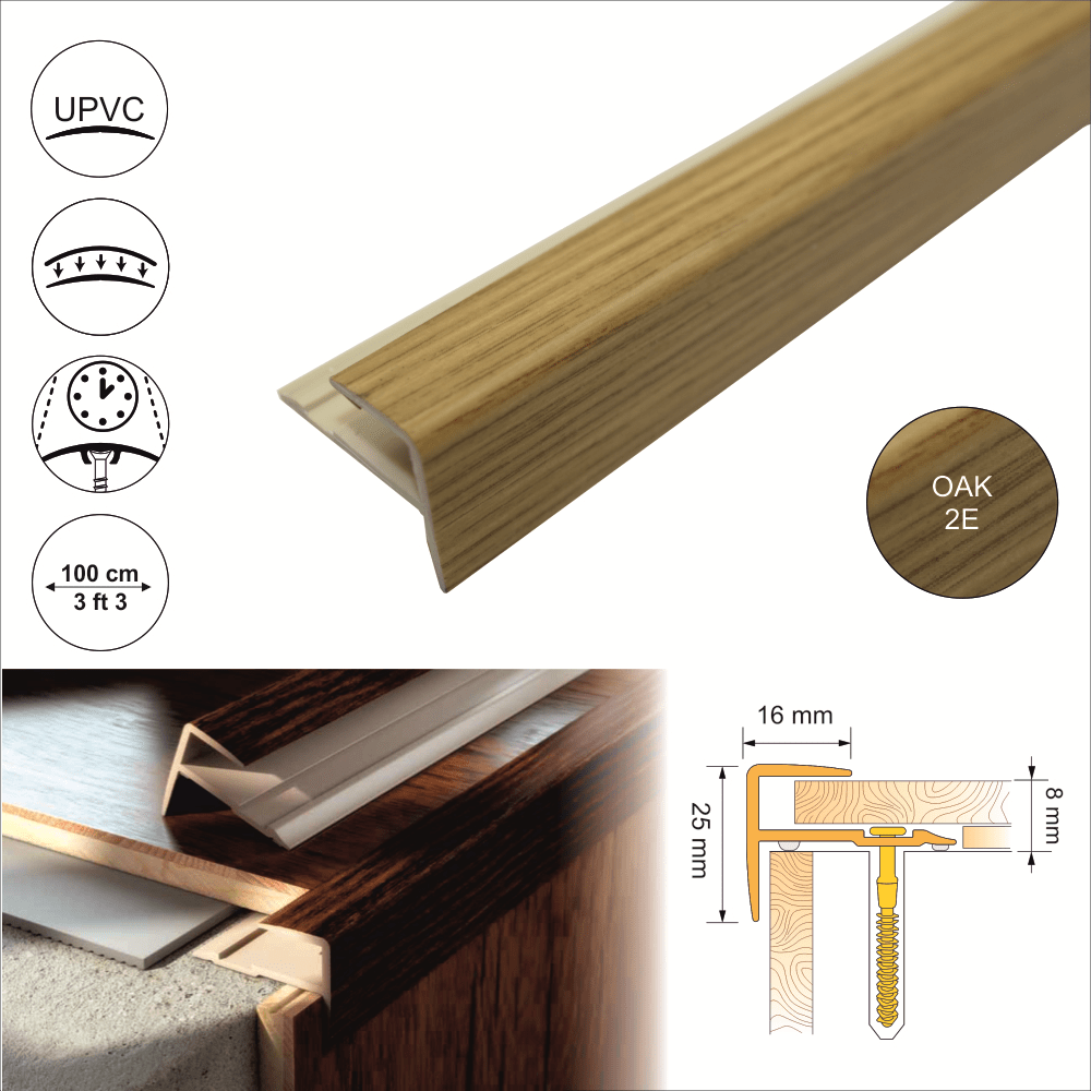 D-K0600 16 x 25mm Push-In Pvc Wood Effect Stair Nosing Edge Trim