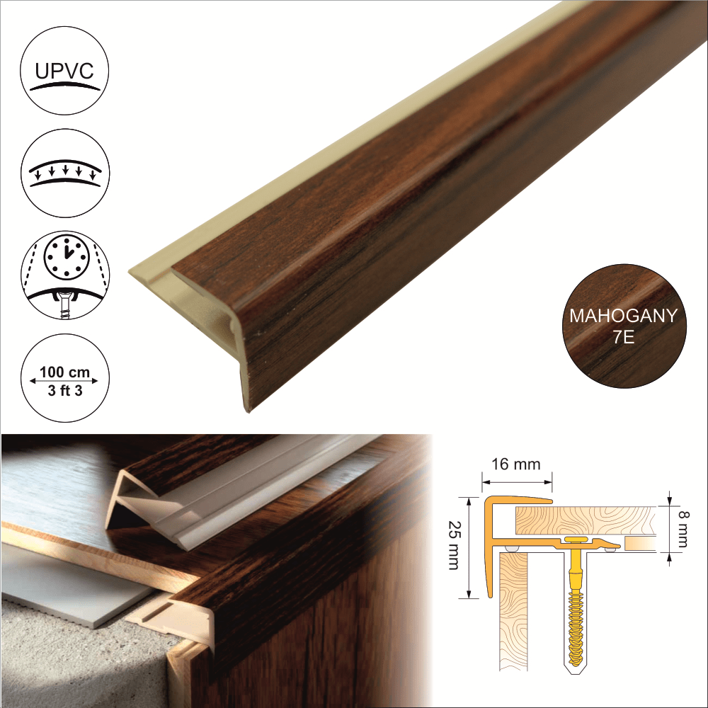D-K0600 16 x 25mm Push-In Pvc Wood Effect Stair Nosing Edge Trim