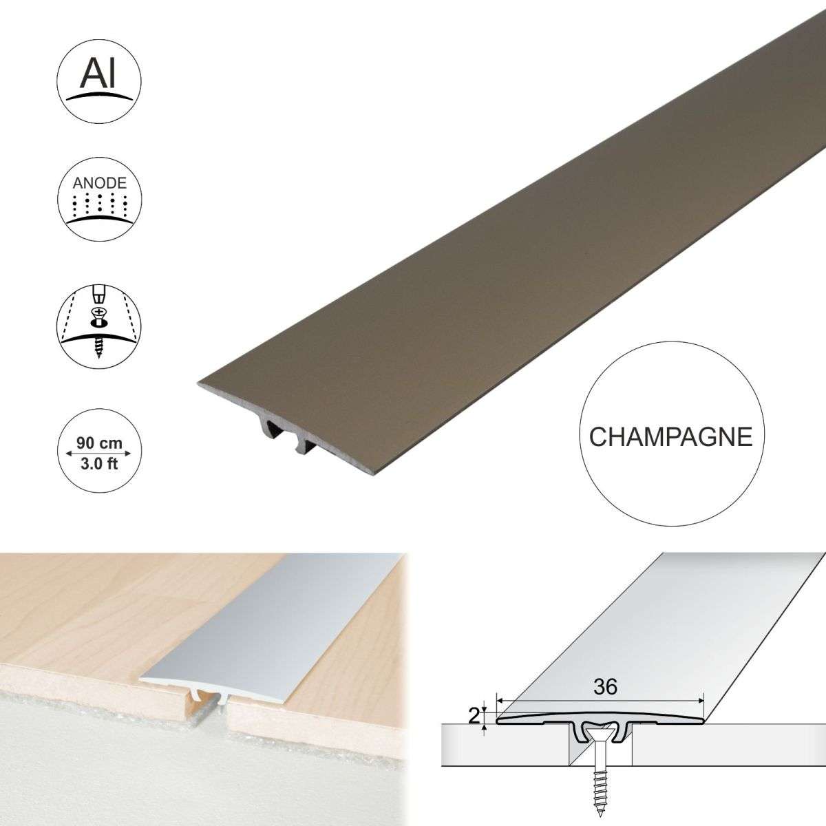 Anodised Aluminium Flat Door Threshold Strip