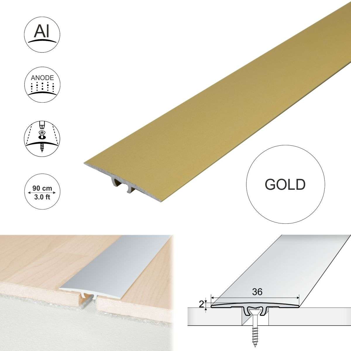 Anodised Aluminium Flat Door Threshold Strip