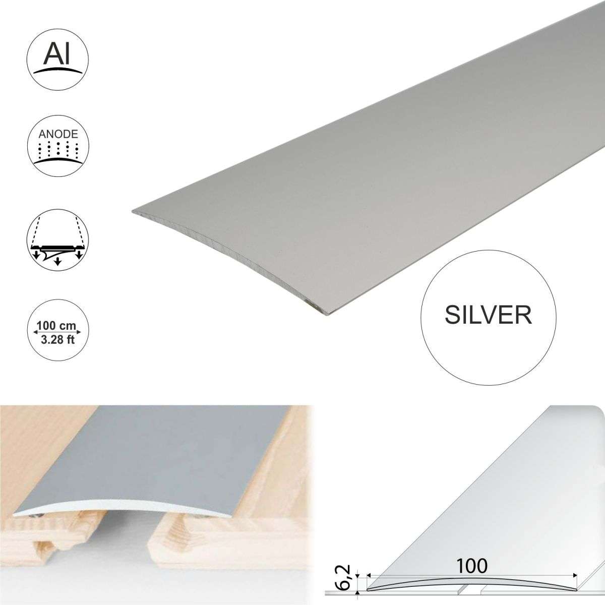 100mm Anodised Aluminium Self Adhesive Door Threshold Strip