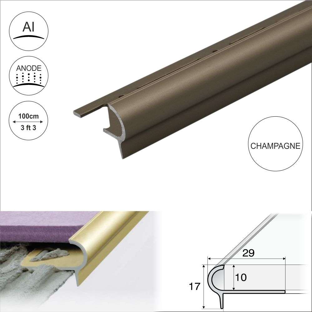 A80 29mm x 17mm x 10mm Stair Nosing Edge Trim Step Edging For Tiles