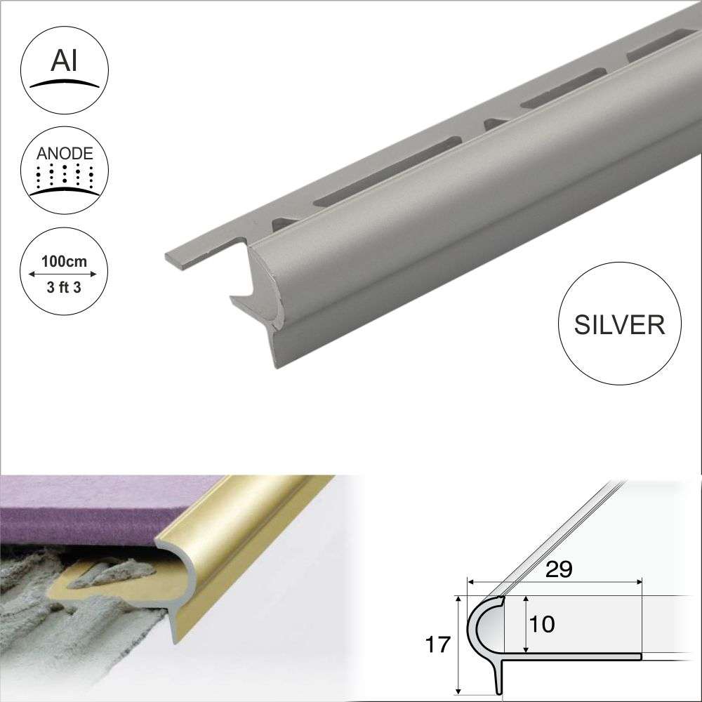 A80 29mm x 17mm x 10mm Stair Nosing Edge Trim Step Edging For Tiles