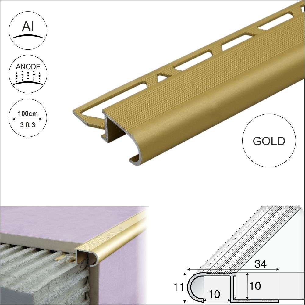 A81 34mm x 11mm x 10mm Aluminium Stair Nosing Edge Trim Step Edging For Tiles
