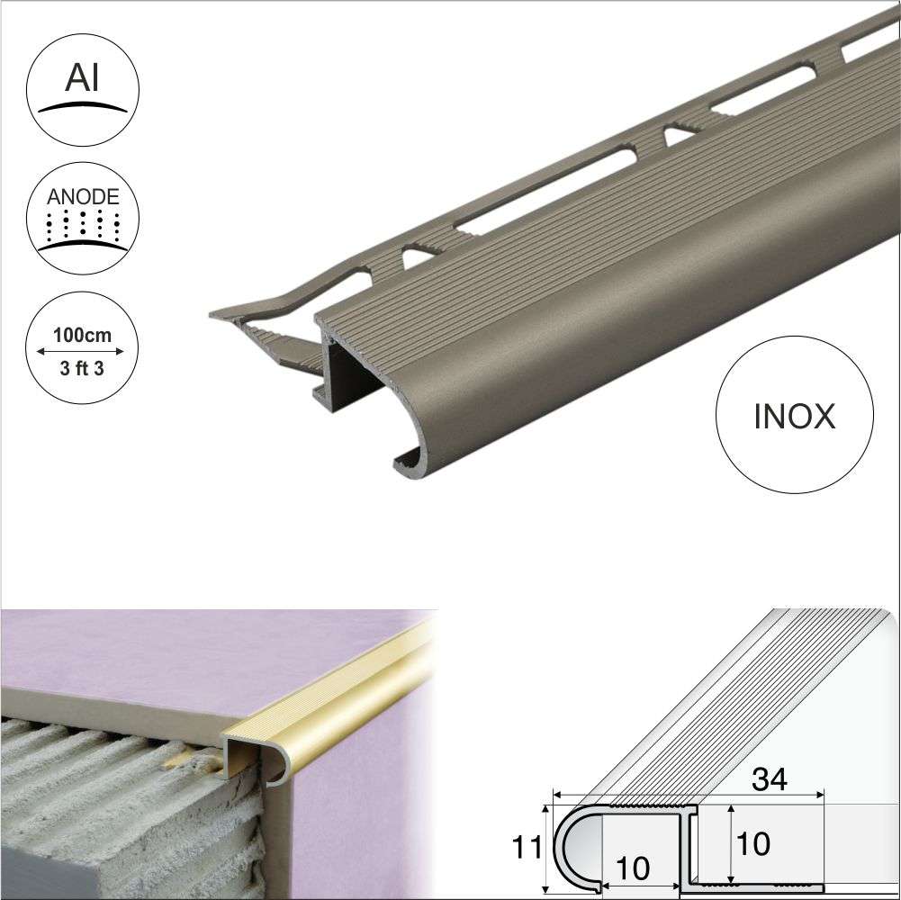A81 34mm x 11mm x 10mm Aluminium Stair Nosing Edge Trim Step Edging For Tiles
