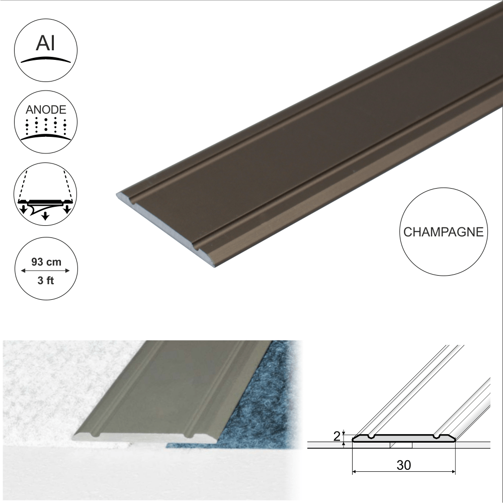 A02 30mm Anodised Aluminium Flat Self Adhesive Door Threshold Strip
