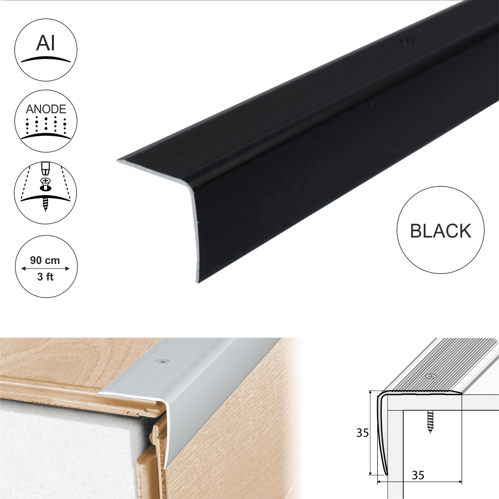 A41 35 x 35mm Anodised Aluminium Non Slip Ribbed Treads Stair Nosing Edge Trim