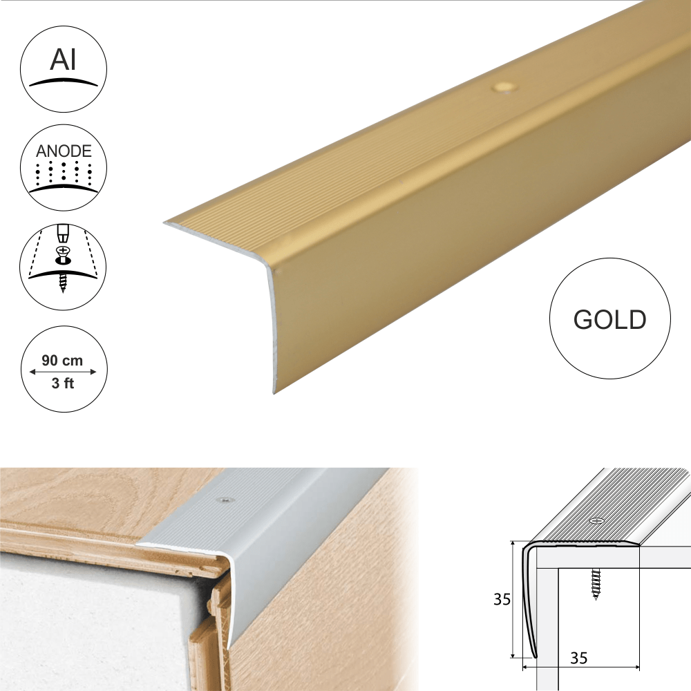 A41 35 x 35mm Anodised Aluminium Non Slip Ribbed Treads Stair Nosing Edge Trim