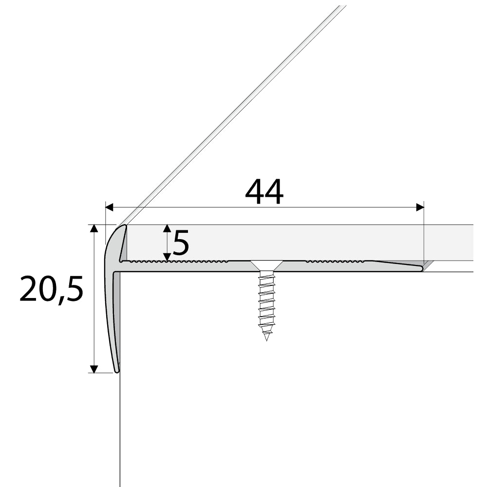 C27 44 x 20.5mm Anodised Aluminium LVT Stair nosing Edge Profile For 5mm Flooring