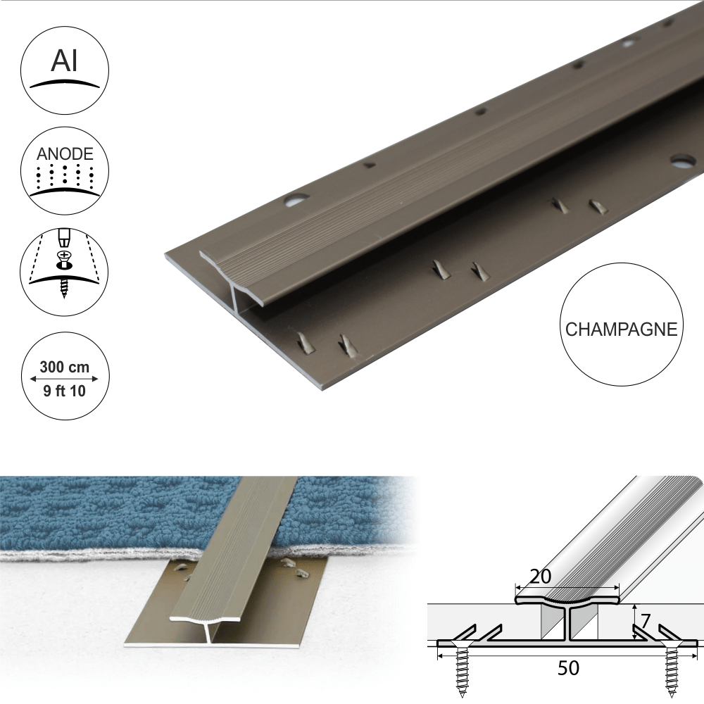 Anodised Aluminium Dual Edge Carpet Profile