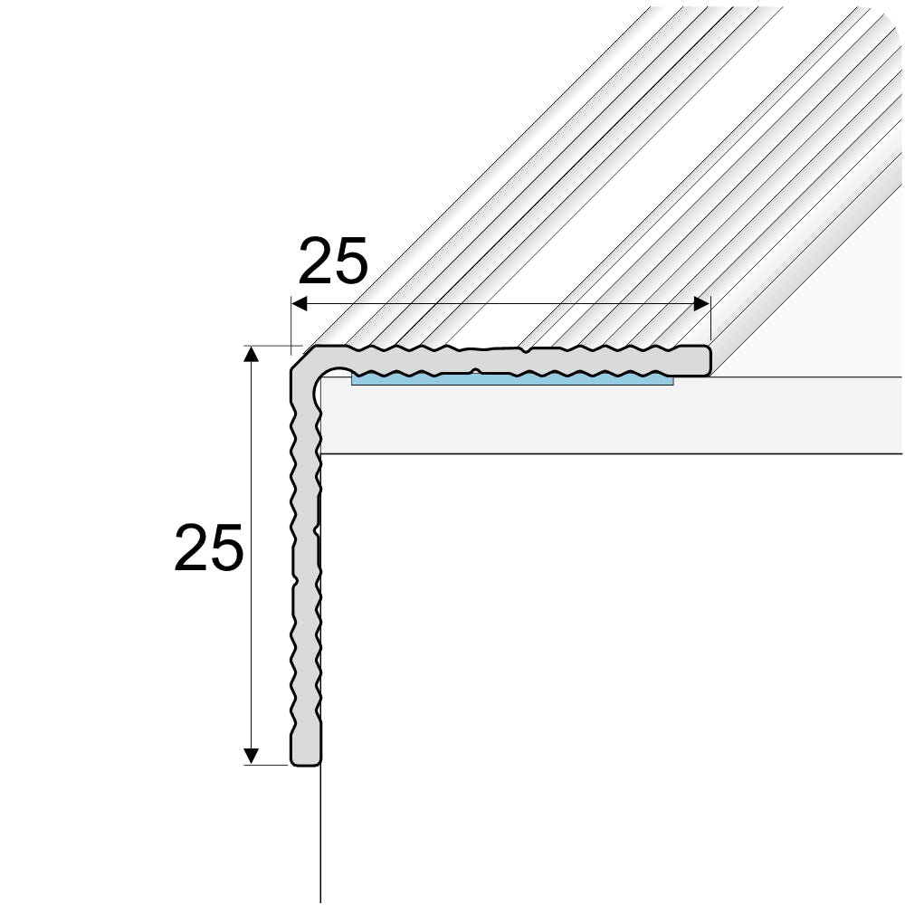 A35 20 x 20mm Anodised Aluminium Non Slip Ribbed Treads Stair Nosing Edge Trim