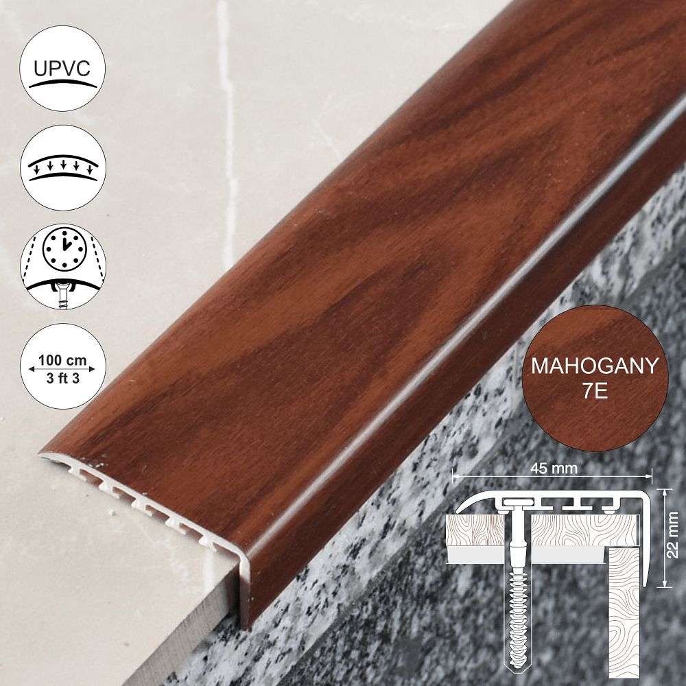 D-K0100 45 x 22mm Pvc Wood Effect Stair Nosing Edge Trim