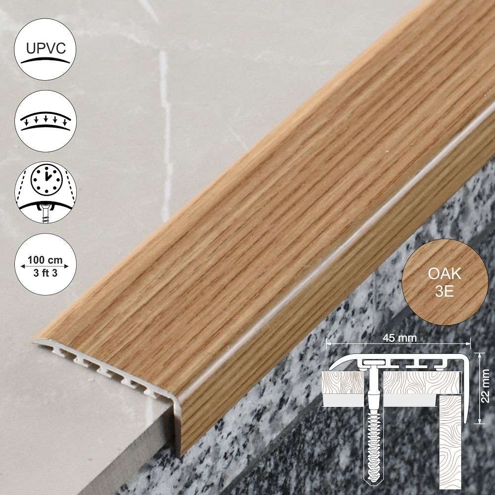 D-K0100 45 x 22mm Pvc Wood Effect Stair Nosing Edge Trim