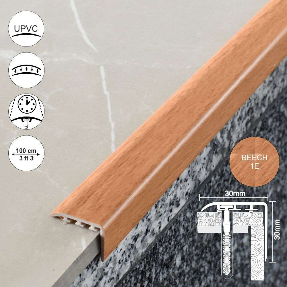 D-K0200 30 x 30mm Pvc Wood Effect Stair Nosing Edge Trim