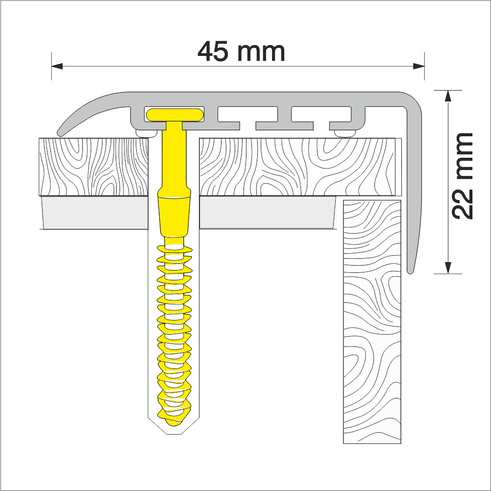 D-K0100 45 x 22mm Pvc Wood Effect Stair Nosing Edge Trim