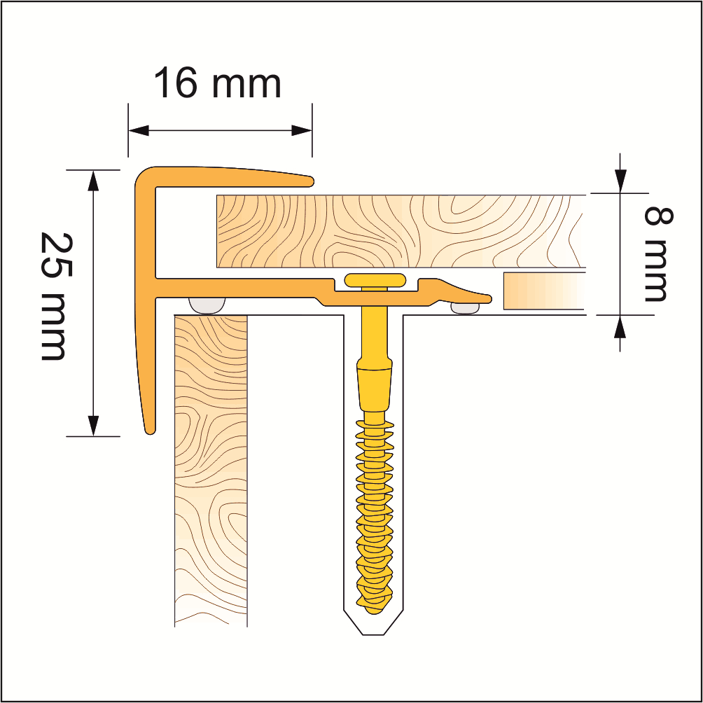 D-K0600 16 x 25mm Push-In Pvc Wood Effect Stair Nosing Edge Trim