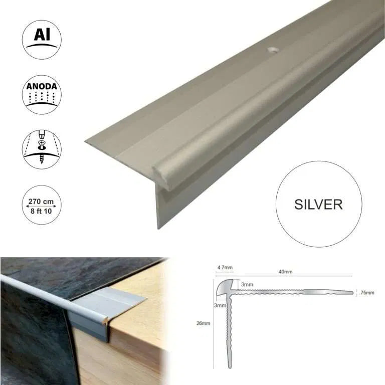  Anodised Aluminium LVT Stair nosing Edge Profile For 3mm Flooring