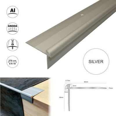  Anodised Aluminium LVT Stair nosing Edge Profile For 3mm Flooring