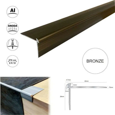  Anodised Aluminium LVT Stair nosing Edge Profile For 3mm Flooring