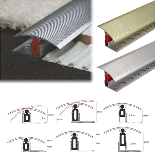 TTC 40mm Aluminium door Threshold T Bar Trim Adjustable Height/Pivots Easy clip
