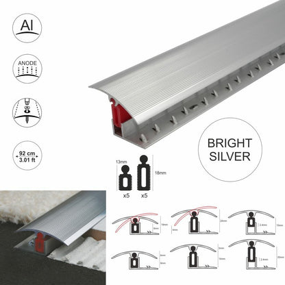 Aluminium door Threshold Strip Adjustable Height/Pivots Easy clip Carpet
