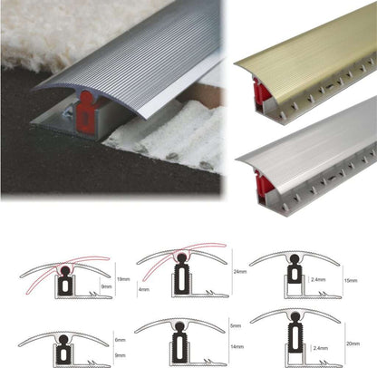 Aluminium door Threshold Strip Adjustable Height/Pivots Easy clip Carpet