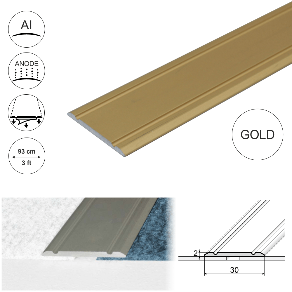 A02 30mm Anodised Aluminium Flat Self Adhesive Door Threshold Strip