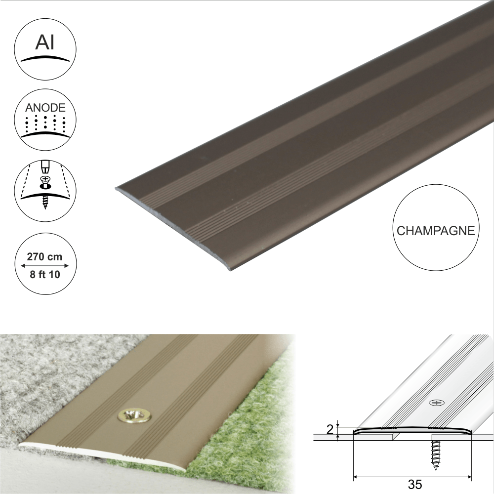 35mm Anodised Aluminium Flat Door Threshold Profile