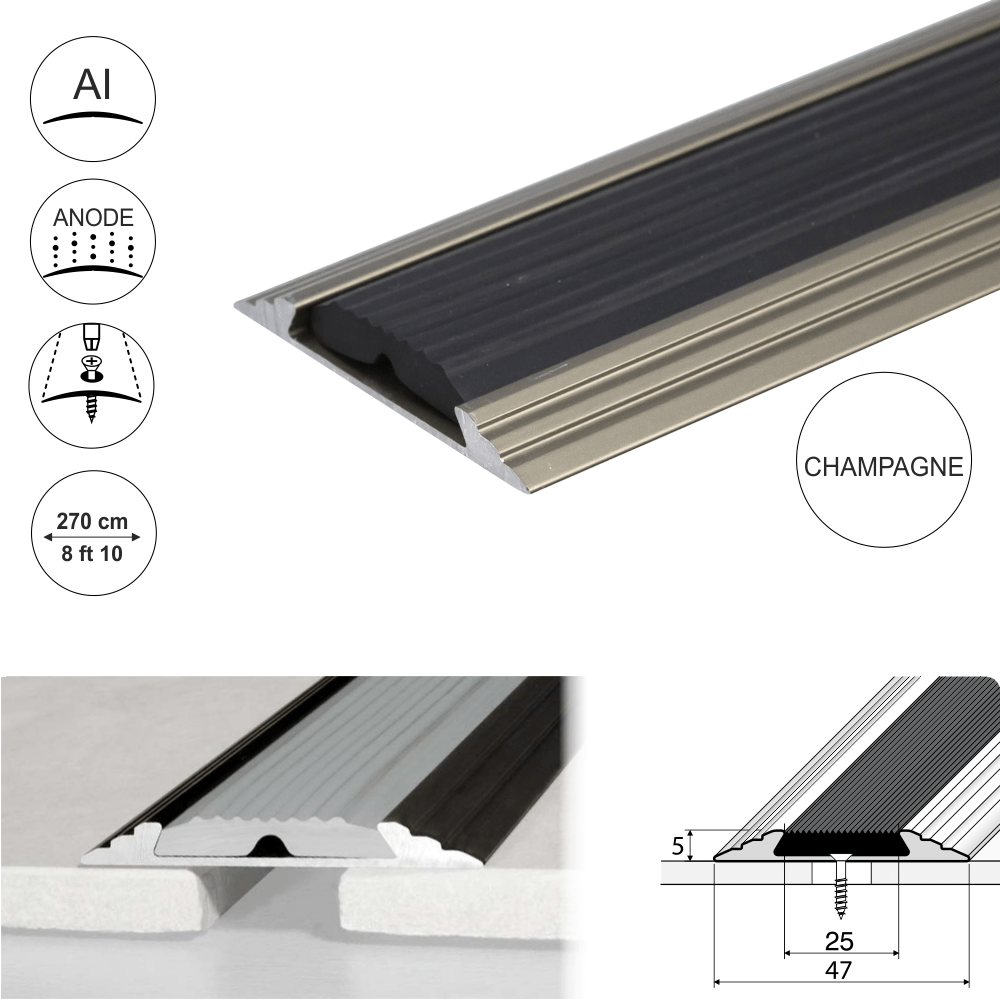 50mm Anodised Aluminium Flat Non Slip Door Threshold Strip