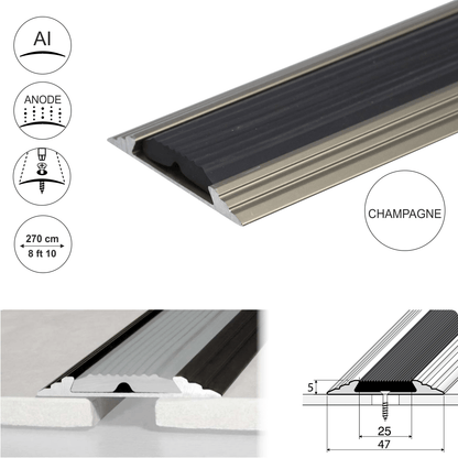 50mm Anodised Aluminium Flat Non Slip Door Threshold Strip