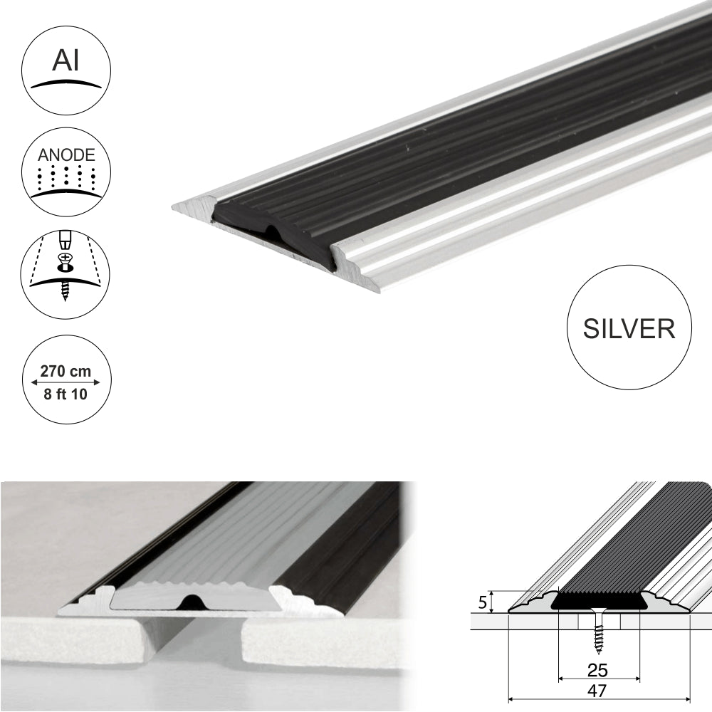 50mm Anodised Aluminium Flat Non Slip Door Threshold Strip