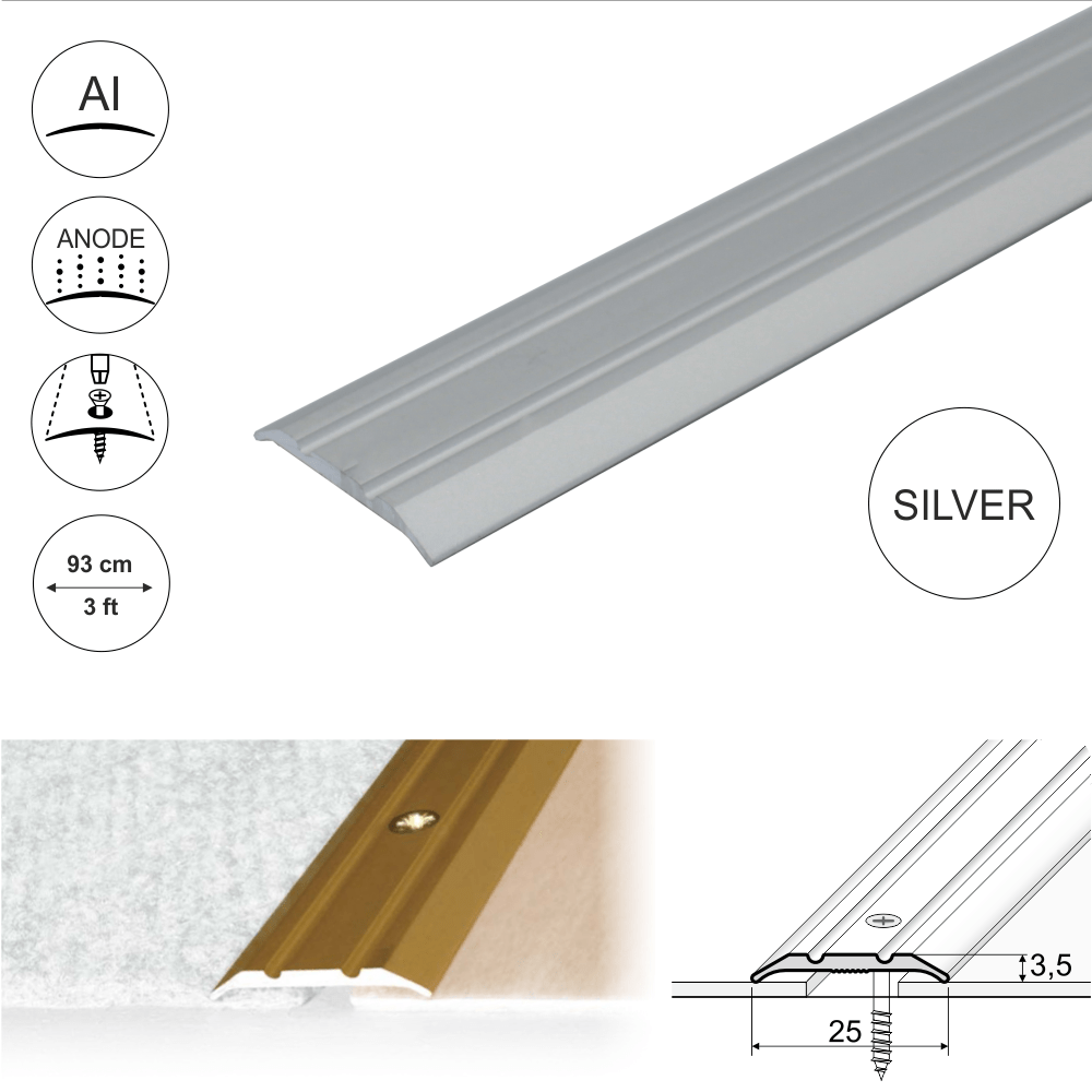 25mm Anodised Aluminium Flat Door Threshold Strip
