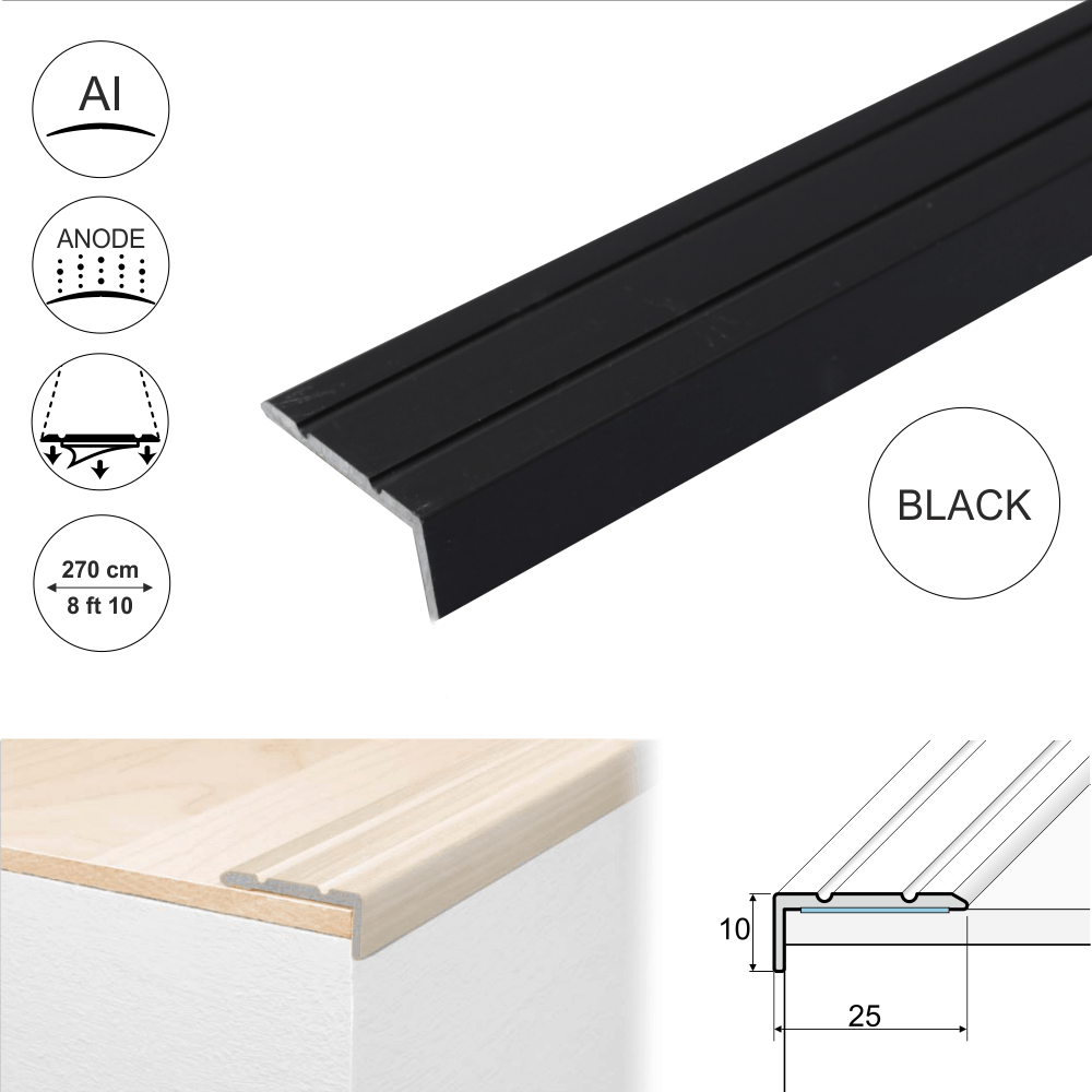 Self-Adhesive A31 25 x 10mm Anodised Aluminium Stair Nosing Trim