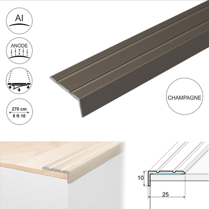 A31 25 x 10mm Anodised Aluminium Self Adhesive Stair Nosing Edge Trim