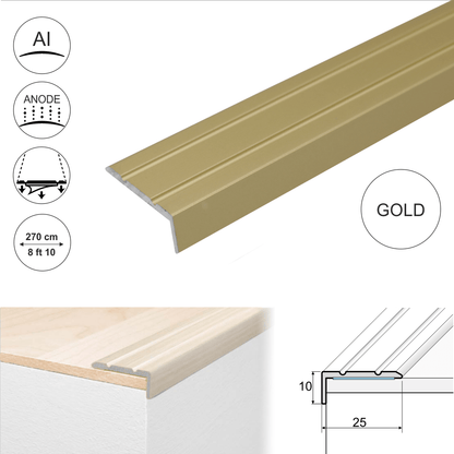 A31 25 x 10mm Anodised Aluminium Self Adhesive Stair Nosing Edge Trim