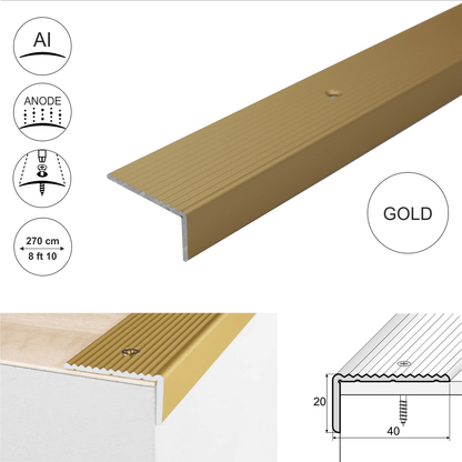 A33 40 x 20mm Anodised Aluminium Non Slip Ribbed Treads Stair Nosing Edge Trim