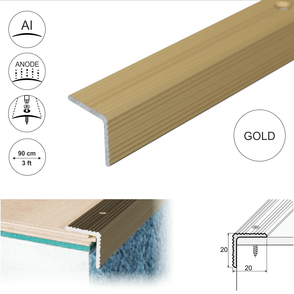 Anodised Aluminium Non Slip Ribbed Treads Stair Nosing Edge Trim