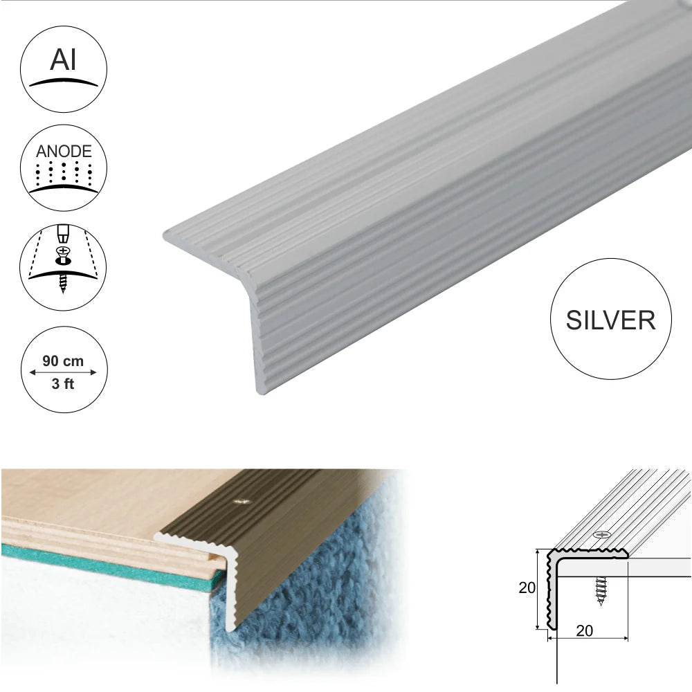 Anodised Aluminium Non Slip Ribbed Treads Stair Nosing Edge Trim