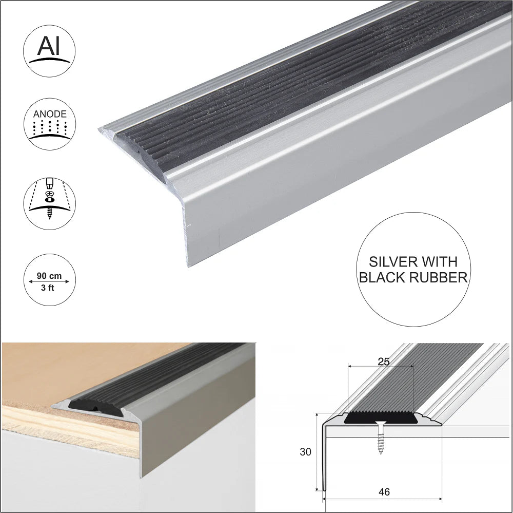 Aluminium Non Slip Rubber Stair Nosing Edge Trim