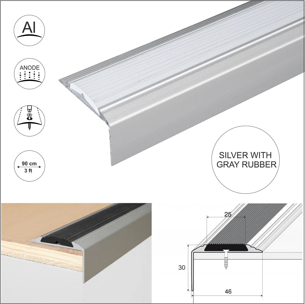 Aluminium Non Slip Rubber Stair Nosing Edge Trim