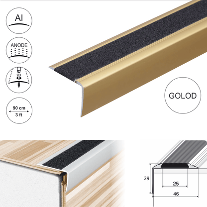 A44 41 x 26.6mm Anodised Aluminium Non Slip Stair Nosing Edge Trim With Non Slip Tape