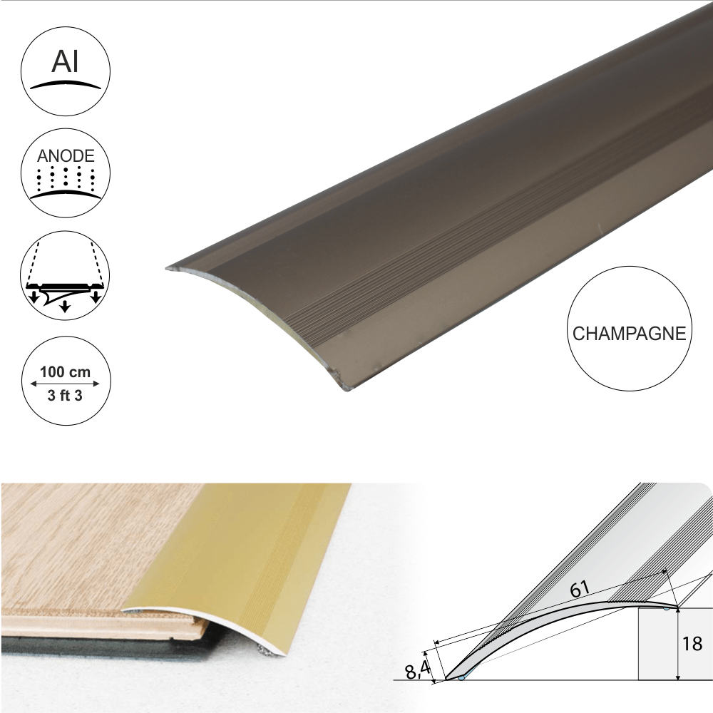 Anodised Aluminium Self Adhesive Door Threshold Ramp Profile