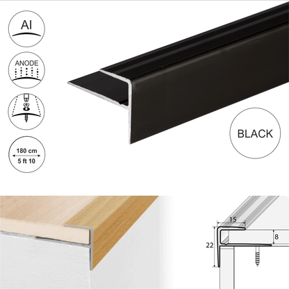 A60 15 x 22mm Push-In Anodised Aluminium Stair Nosing Edge Trim