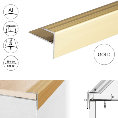 A60 15 x 22mm Push-In Anodised Aluminium Stair Nosing Edge Trim