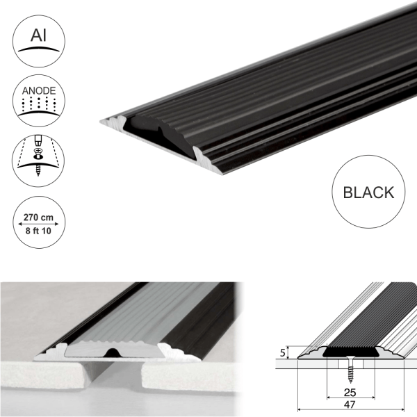 Anodised Aluminium Flat Non Slip Door Threshold Strip