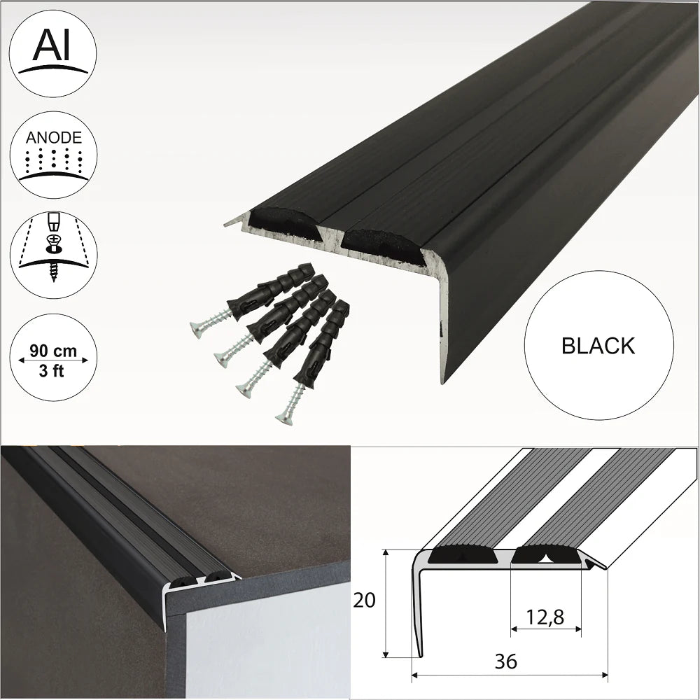 Aluminium Non Slip Rubber Stair Nosing Edge Trim With Inserts