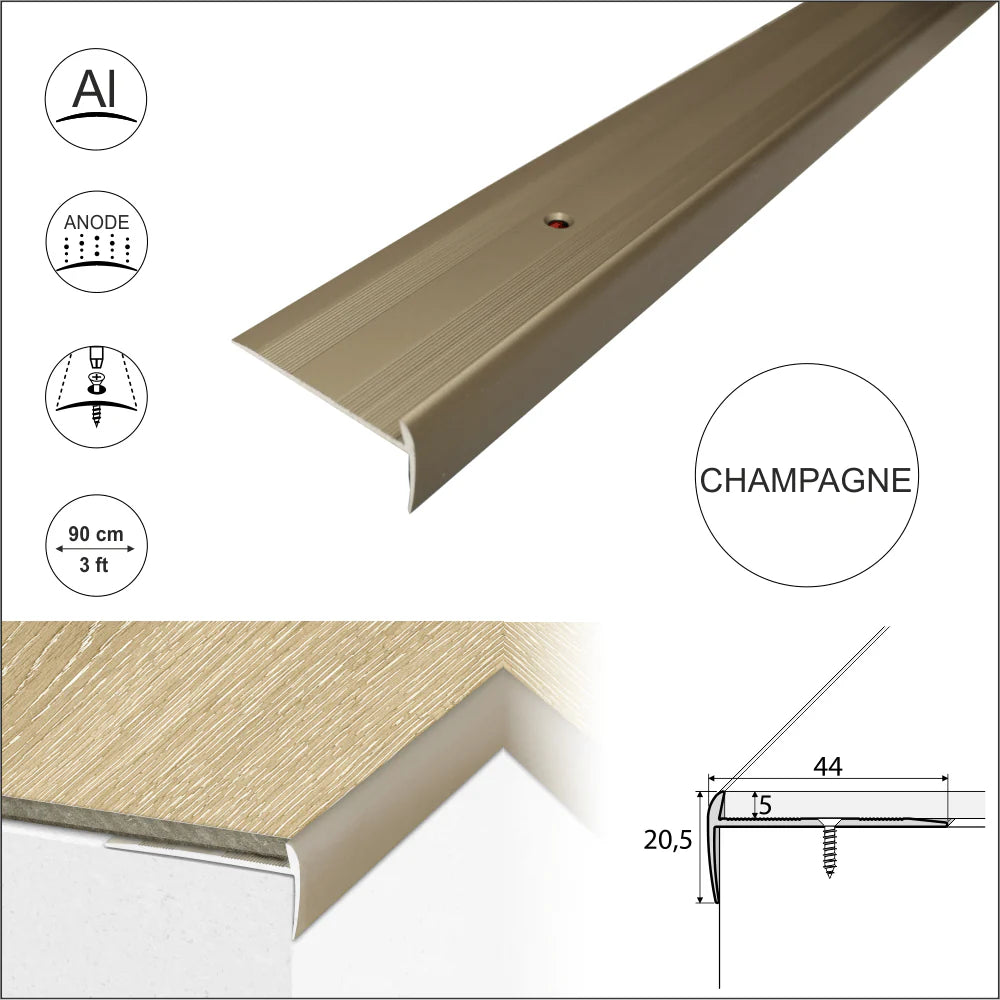  Anodised Aluminium LVT Stair nosing Edge Profile For 5mm Flooring