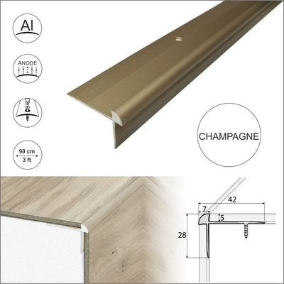 Anodised Aluminium LVT Stair nosing Edge Profile For 5mm Flooring