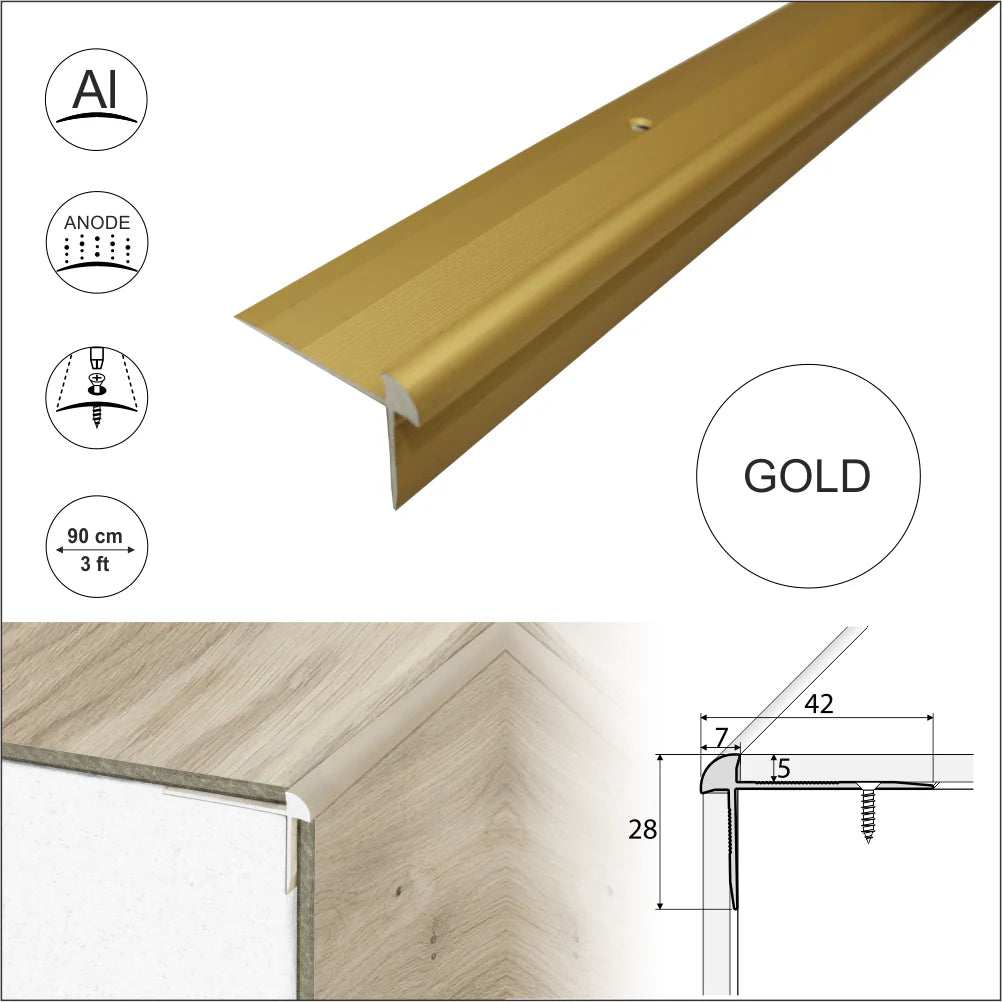 Anodised Aluminium LVT Stair nosing Edge Profile For 5mm Flooring